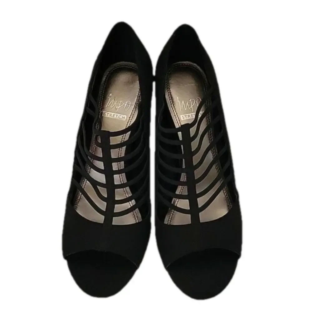 IMPO Black Open Toe Strappy Heels Size 7.5 NWOT